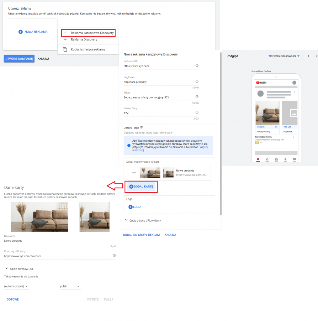 Tworzenie kampanii Discovery krok po kroku - reklama karuzelowa Discovery