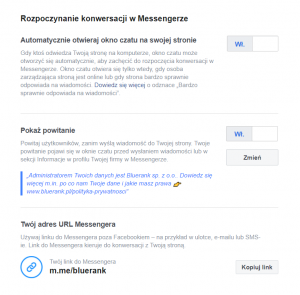 ustawienia wiadomości w Messengerze