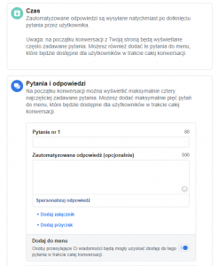 ustawienia wiadomości w Messengerze