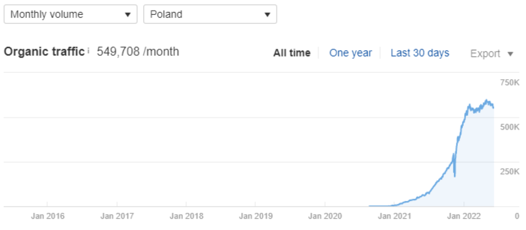 Organiczny ruch sekcji blogowej sklepu internetowego.